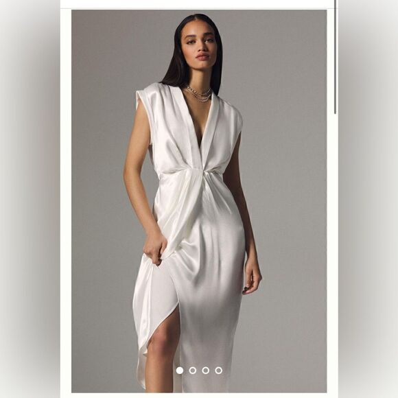 Anthropologie Dresses & Skirts - Anthropologie Sleeveless V-Neck Twist-Front Satin Midi Dress Size 0